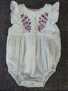 プティマイン ミント レモン 刺繍 ライトグリーン ロンパース