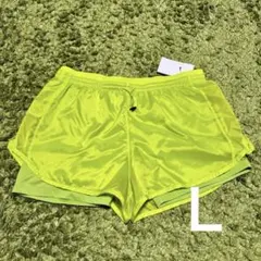 新品！輸入 ナイキ 2in1 ランニング ショートパンツ ネオンイエロー Ｌ