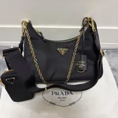 プラダPRADARe-Edition2005ナイロンショルダーバッグチェーン黒