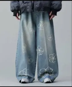 【ZOZO完売品】 FLOWER PAINT WIDE BUGGY DENIM