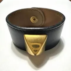 HERMES エルメス レザー ブレスレット メドール ブラック ゴールド金具