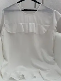 ZARA BASIC フリル付きホワイト半袖シャツ