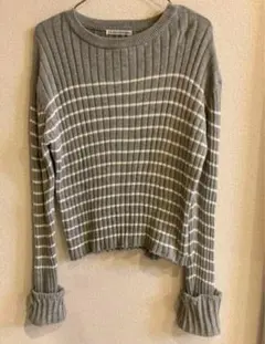 E hyphen world gallery グレー ストライプ セーター