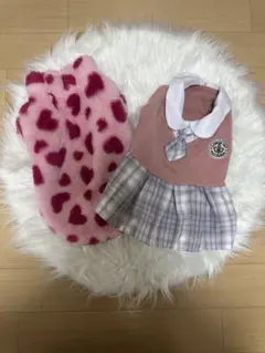 犬服 ハート模様フリースとスカートセット