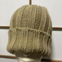 ベージュ リブ編み ニット帽