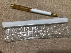 透明ペンケースとボールペンセット　シンプル　網目　筆箱