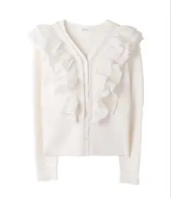 Ruffle Pleated Knit Cardigan オフホワイト S