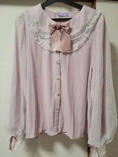 axes femme kawaii ドットチュールローズブラウス ピンク