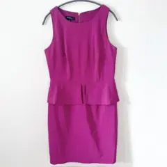 エージービー ワンピース 無地 ノースリーブ ペプラム マゼンタピンク M～L