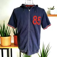 TOMMY HILFIGER ショートスリーブジップアップ　フーディ　ネイビー