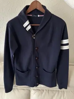 【美品】『Extrap』 カーディガン ネイビー ポンチ素材 クルミボタン