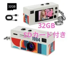 32GBマイクロSDカード付きミニデジタルカメラ、レトロカメラ、FHD 1080のサムネイル