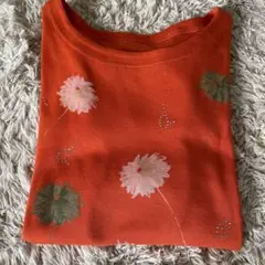 レナウン　アデンダ　花柄オレンジTシャツ 半袖