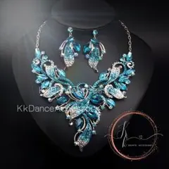 ブルー ビジューネックレス ピアス 発表会 結婚式 社交 ベリーダンス ドレス