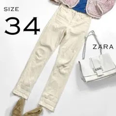 ZARAザラ リネンライクストレッチコットンハイライズスリムストレートパンツS