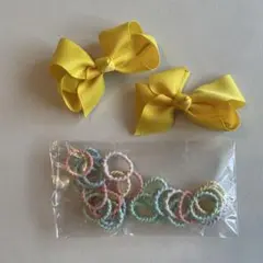 イエローリボンとパステルヘアゴムセット