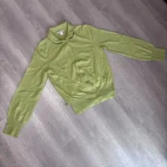 human woman ニット　カーディガン　若草　グリーン　襟付き　リボン　M