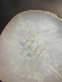 アクアマリン　ドロップ　ピアス　14kgf ハンドメイド