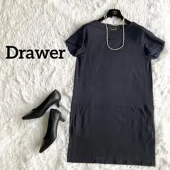 Drawer シルク袖裏 上質コットンリネン 半袖ワンピース ブラックのサムネイル