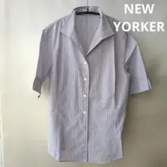 【最終価格】NEWYORKER 半袖ブラウス スキッパーシャツ 紫ストライプ９号