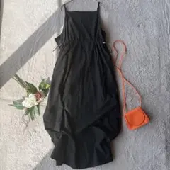 美品(M)キャミワンピース/ロング/フレア/ストレッチ/レイヤード/黒/ブラック