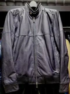 ★AKM シングルライダースジャケット シープスキン S ダークネイビー 美品のサムネイル