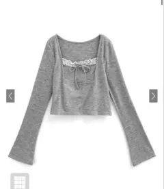 レイヤード風スクエアネックレースリブトップス[dk1370]