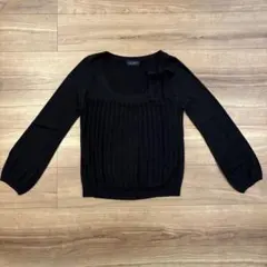 ブラック リブ編み ニット　リボン