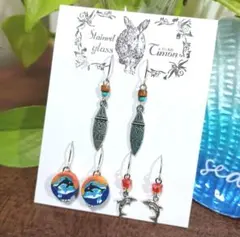 シャチ・ネイティブサーフ・イルカ❀3点Setピアス ハンドメイド No.1546