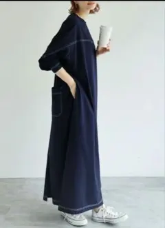 値下げ　Alma Design 配色ステッチ オーバーサイズ ワンピースのサムネイル