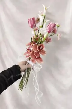 ウエディングブーケ 前撮り ピンクブーケ 韓国風 バレエコア 花嫁 春婚 造花