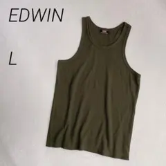 EDWIN リブ　タンクトップ　ノースリーブ　Uネック　コットン混　無地のサムネイル