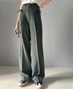 mily biletグレー ワイドパンツ ウエストリボン付き