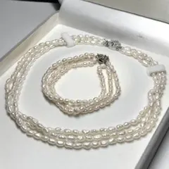 【3連】 本真珠 4.3ミリ 37g 42cm SV金具 ネックレス
