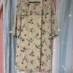 ローズティアラ フラワープリント 七分袖 ワンピース