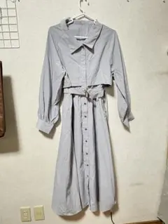 グレー シャツワンピース 長袖 クロップド
