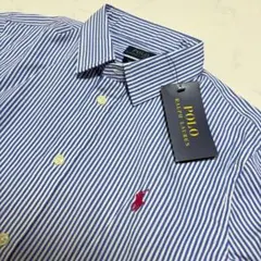 【新品タグ付】ラルフローレン 長袖シャツ ストライプ　ブルー　ポニー刺繍　L