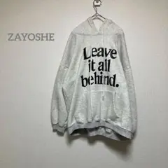 【ZAYOSHE】　グレー 白　フード付きパーカー　英語文字　古着　b279