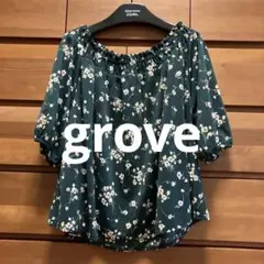 美品grove 緑花柄半袖ブラウス オフショル index ワールド