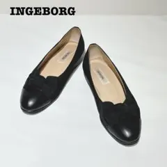 【美品】INGEBORG パンプス ローヒール リボン レザー アーモンドトゥのサムネイル