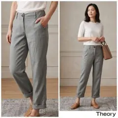 Theory セオリー【0】リネンパンツ グレー 裾ロールアップ 通勤 春夏 S