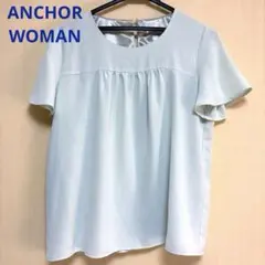 ANCHOR WOMANライトグリーン半袖ブラウス バックボタン付き11号のサムネイル