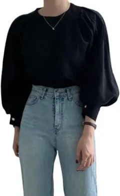 バルーンスリーブ 黒 長袖トップス