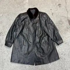 レトロ 古着 Angel Leather 本革レザーロングコート 高級 ファー 