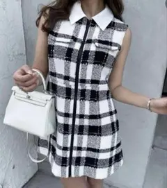 Sheller フロントジップツイードドレス