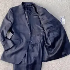 新品【絹・麻・毛】TOPVALU スーツ セットアップ S相当 チェック柄　紺