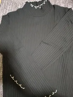 新品　レディース　ブラック リブ編み 長袖トップス　L