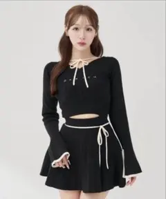 Darich ウエストオープンリボンデザインニットミニワンピース