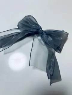 1回のみ利用 シフォン グレー リボン ヘアアクセサリー