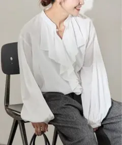 ジャーナルスタンダード　ボイルストライプフリルブラウス